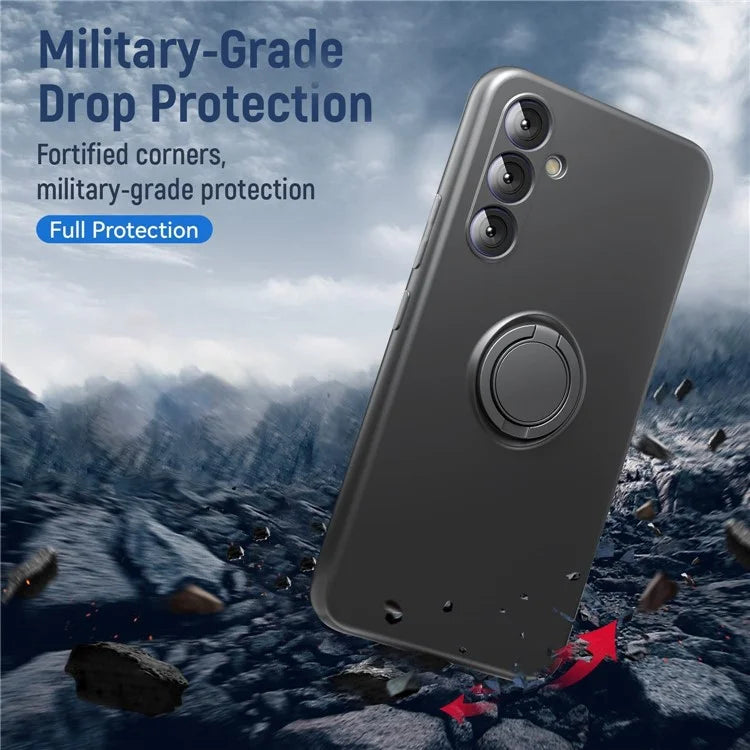 For Samsung Galaxy A05s 4G Kickstand Case Liquid Silicone Cover + 2.5D Arc Edge Tempered Glass Film