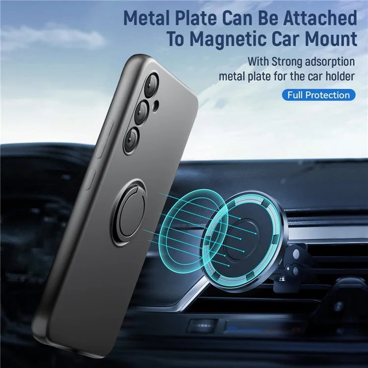 For Samsung Galaxy A05s 4G Kickstand Case Liquid Silicone Cover + 2.5D Arc Edge Tempered Glass Film