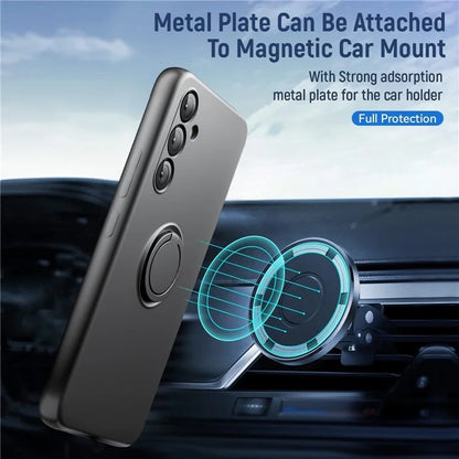 For Samsung Galaxy A05s 4G Kickstand Case Liquid Silicone Cover + 2.5D Arc Edge Tempered Glass Film