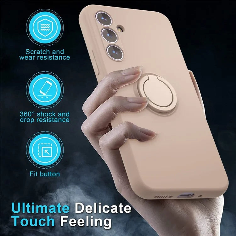 For Samsung Galaxy A05s 4G Kickstand Case Liquid Silicone Cover + 2.5D Arc Edge Tempered Glass Film