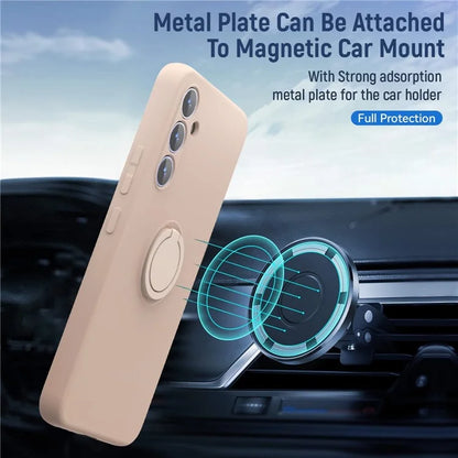 For Samsung Galaxy A05s 4G Kickstand Case Liquid Silicone Cover + 2.5D Arc Edge Tempered Glass Film