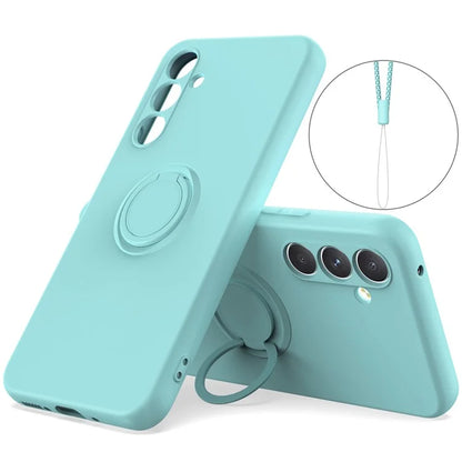 For Samsung Galaxy A24 4G (162.1 x 77.6 x 8.3mm) Case Ring Kickstand Liquid Silicone Phone Cover