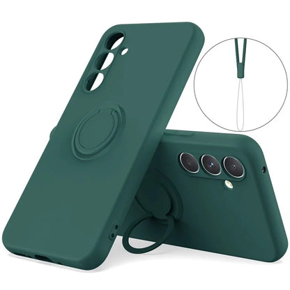 For Samsung Galaxy A24 4G (162.1 x 77.6 x 8.3mm) Case Ring Kickstand Liquid Silicone Phone Cover
