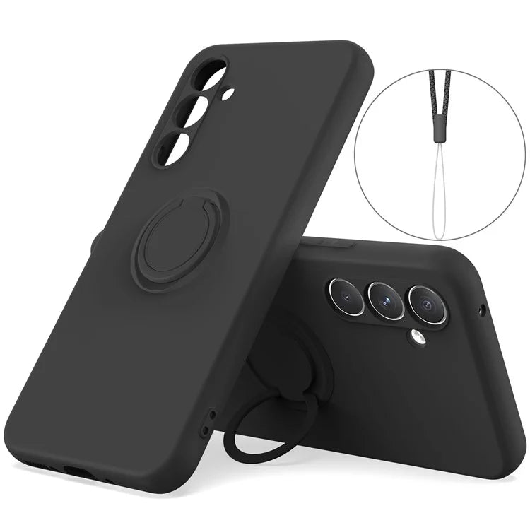 For Samsung Galaxy A24 4G (162.1 x 77.6 x 8.3mm) Case Ring Kickstand Liquid Silicone Phone Cover