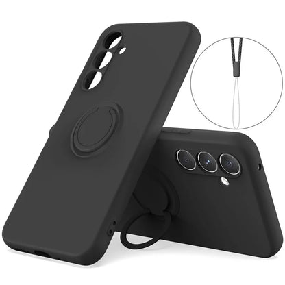 For Samsung Galaxy A24 4G (162.1 x 77.6 x 8.3mm) Case Ring Kickstand Liquid Silicone Phone Cover