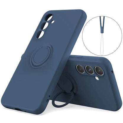 For Samsung Galaxy A24 4G (162.1 x 77.6 x 8.3mm) Case Ring Kickstand Liquid Silicone Phone Cover