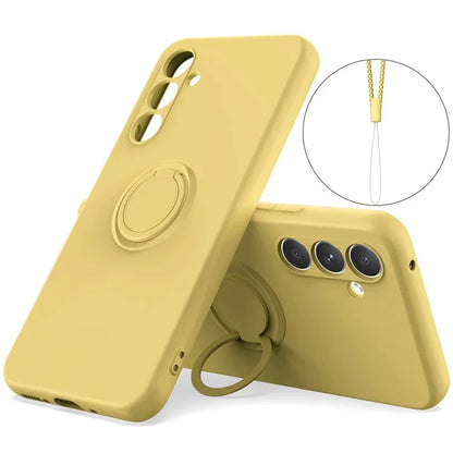 For Samsung Galaxy A24 4G (162.1 x 77.6 x 8.3mm) Case Ring Kickstand Liquid Silicone Phone Cover