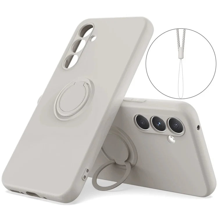 For Samsung Galaxy A24 4G (162.1 x 77.6 x 8.3mm) Case Ring Kickstand Liquid Silicone Phone Cover