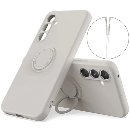 For Samsung Galaxy A24 4G (162.1 x 77.6 x 8.3mm) Case Ring Kickstand Liquid Silicone Phone Cover