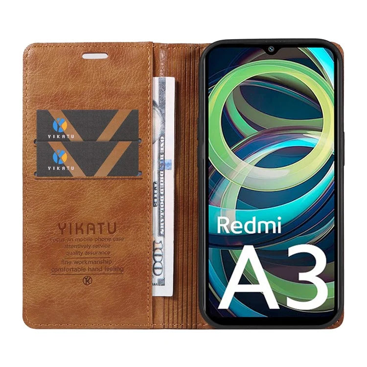 YIKATU YK-006 For Xiaomi Redmi A3 Case Folio PU Leather Magnetic Absorption Phone Cover