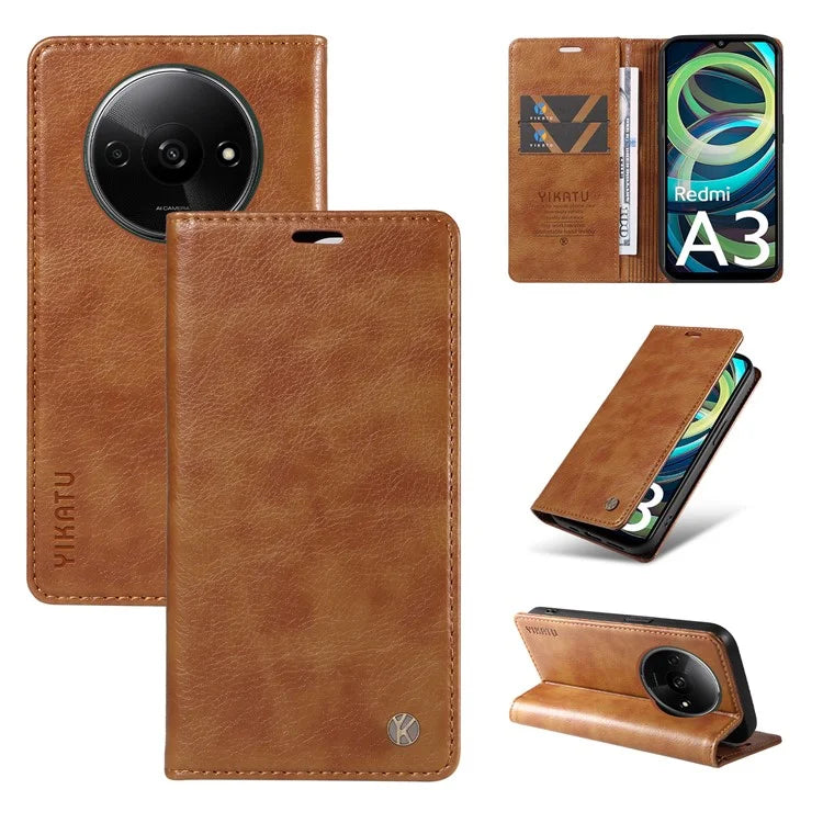 YIKATU YK-006 For Xiaomi Redmi A3 Case Folio PU Leather Magnetic Absorption Phone Cover