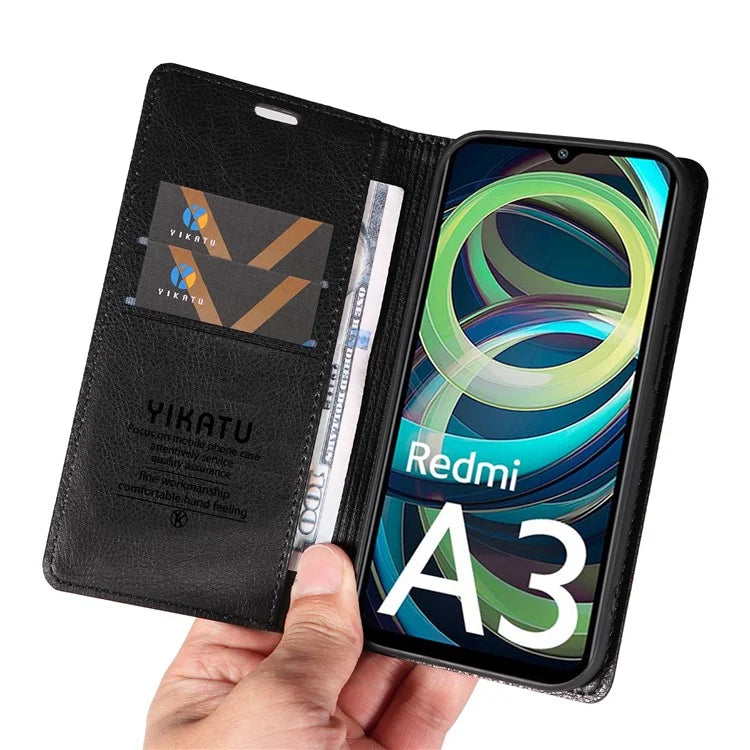 YIKATU YK-006 For Xiaomi Redmi A3 Case Folio PU Leather Magnetic Absorption Phone Cover