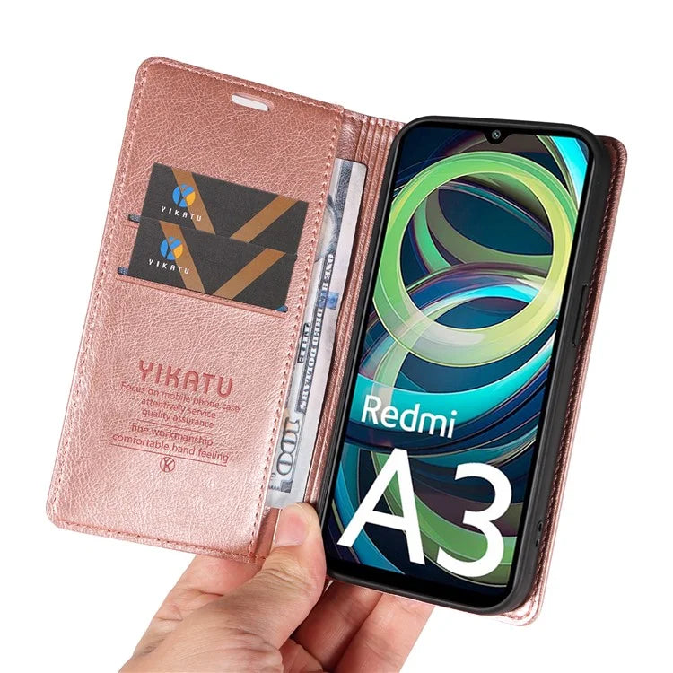 YIKATU YK-006 For Xiaomi Redmi A3 Case Folio PU Leather Magnetic Absorption Phone Cover