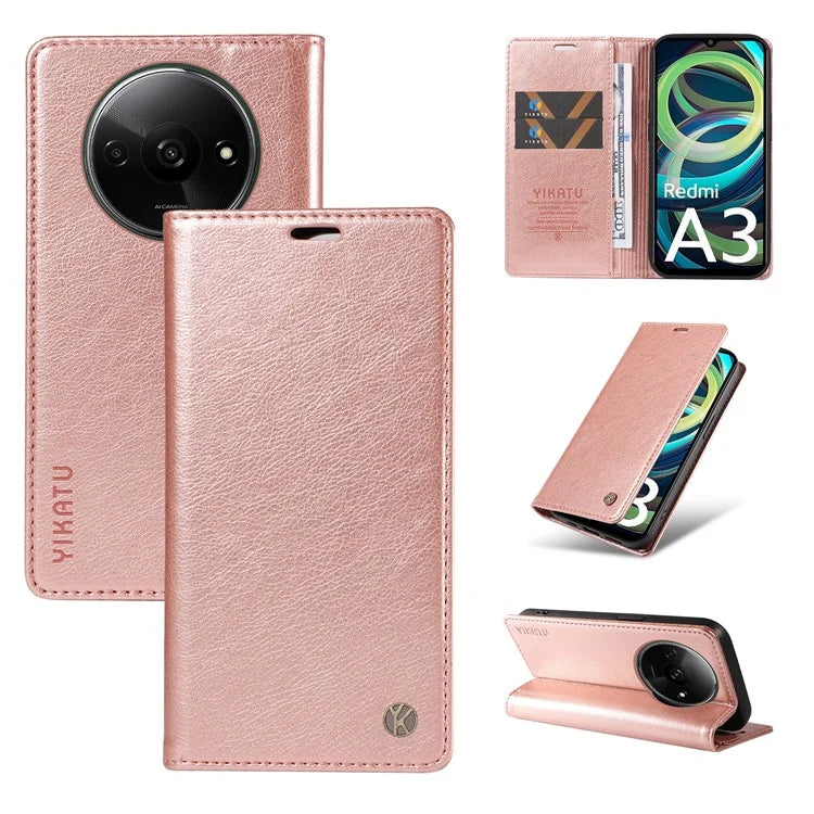 YIKATU YK-006 For Xiaomi Redmi A3 Case Folio PU Leather Magnetic Absorption Phone Cover