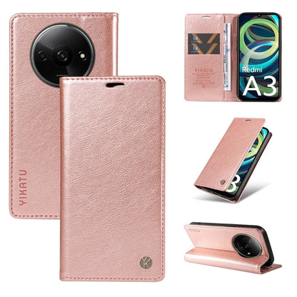 YIKATU YK-006 For Xiaomi Redmi A3 Case Folio PU Leather Magnetic Absorption Phone Cover