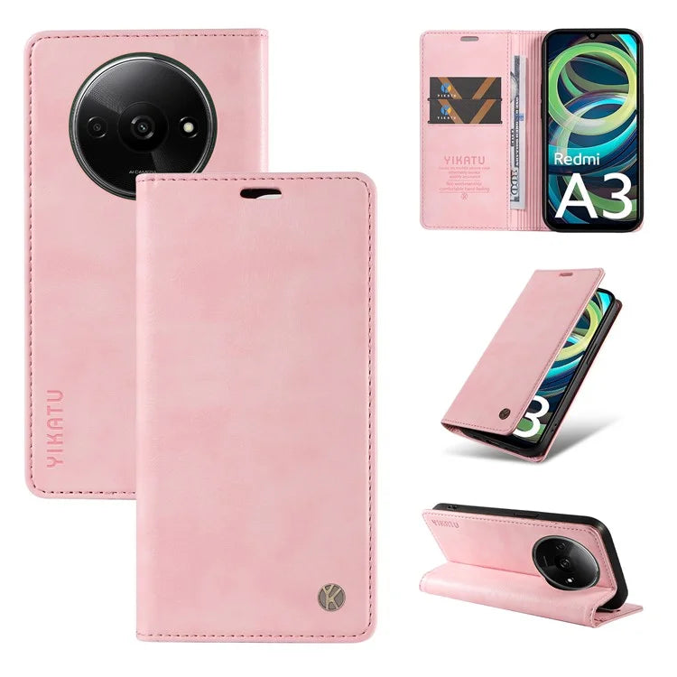 YIKATU YK-006 For Xiaomi Redmi A3 Case Folio PU Leather Magnetic Absorption Phone Cover
