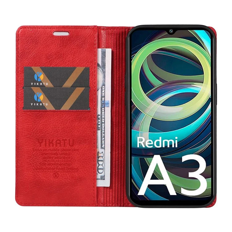 YIKATU YK-006 For Xiaomi Redmi A3 Case Folio PU Leather Magnetic Absorption Phone Cover