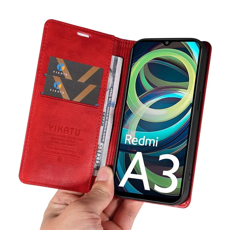 YIKATU YK-006 For Xiaomi Redmi A3 Case Folio PU Leather Magnetic Absorption Phone Cover