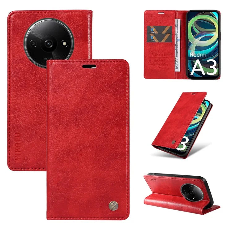 YIKATU YK-006 For Xiaomi Redmi A3 Case Folio PU Leather Magnetic Absorption Phone Cover