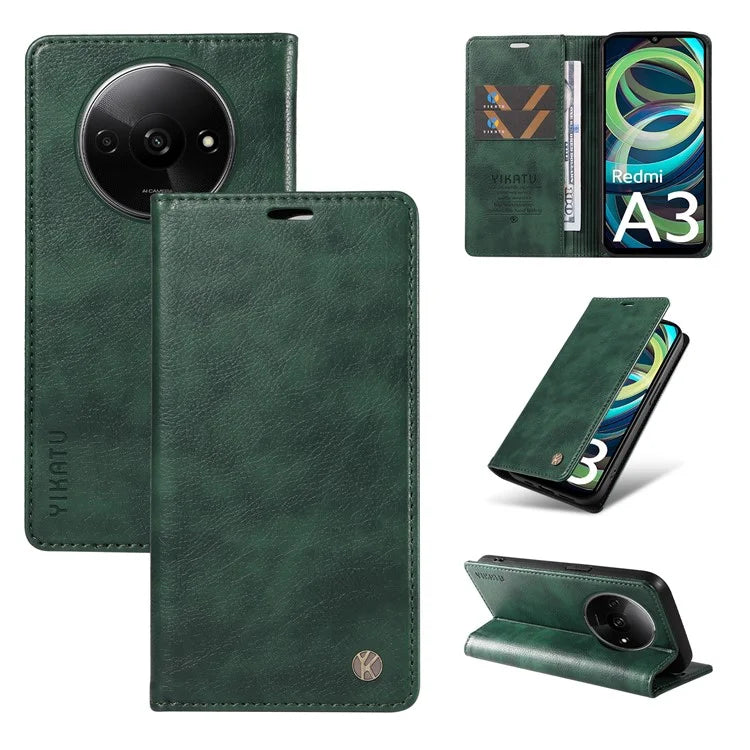 YIKATU YK-006 For Xiaomi Redmi A3 Case Folio PU Leather Magnetic Absorption Phone Cover