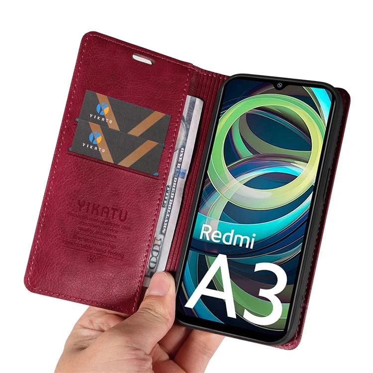 YIKATU YK-006 For Xiaomi Redmi A3 Case Folio PU Leather Magnetic Absorption Phone Cover