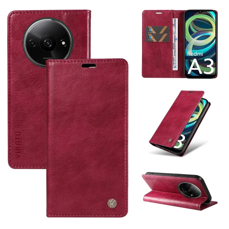 YIKATU YK-006 For Xiaomi Redmi A3 Case Folio PU Leather Magnetic Absorption Phone Cover