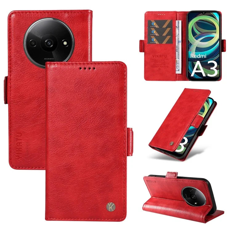 YIKATU YK-007 For Xiaomi Redmi A3 Wallet Case PU Leather+TPU Interior Protective Phone Cover