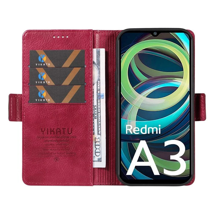 YIKATU YK-007 For Xiaomi Redmi A3 Wallet Case PU Leather+TPU Interior Protective Phone Cover