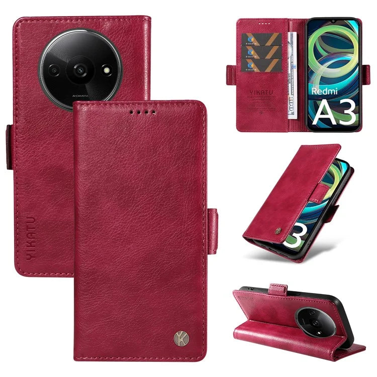 YIKATU YK-007 For Xiaomi Redmi A3 Wallet Case PU Leather+TPU Interior Protective Phone Cover