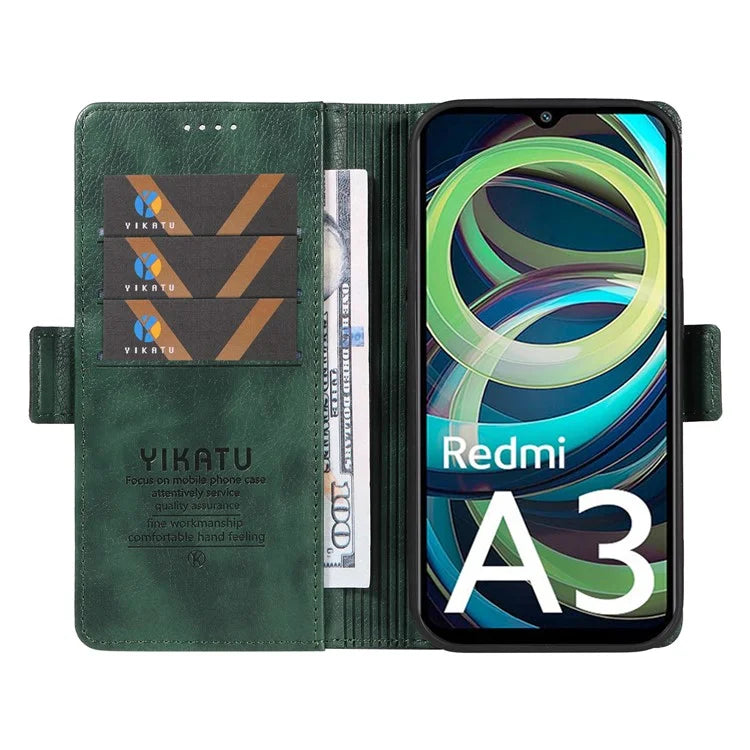 YIKATU YK-007 For Xiaomi Redmi A3 Wallet Case PU Leather+TPU Interior Protective Phone Cover