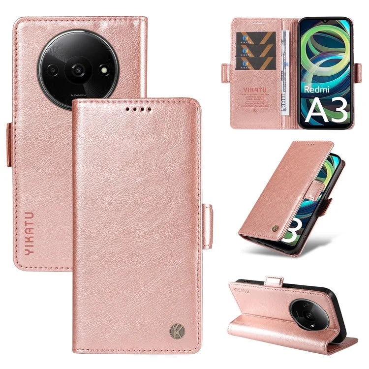 YIKATU YK-007 For Xiaomi Redmi A3 Wallet Case PU Leather+TPU Interior Protective Phone Cover