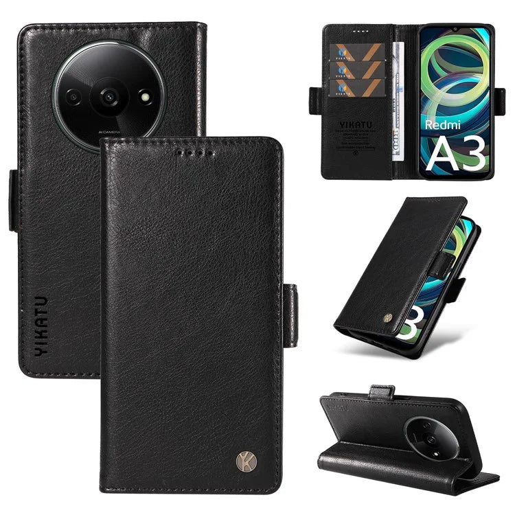 YIKATU YK-007 For Xiaomi Redmi A3 Wallet Case PU Leather+TPU Interior Protective Phone Cover