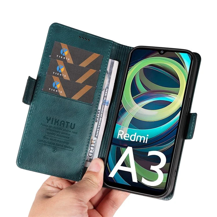 YIKATU YK-007 For Xiaomi Redmi A3 Wallet Case PU Leather+TPU Interior Protective Phone Cover