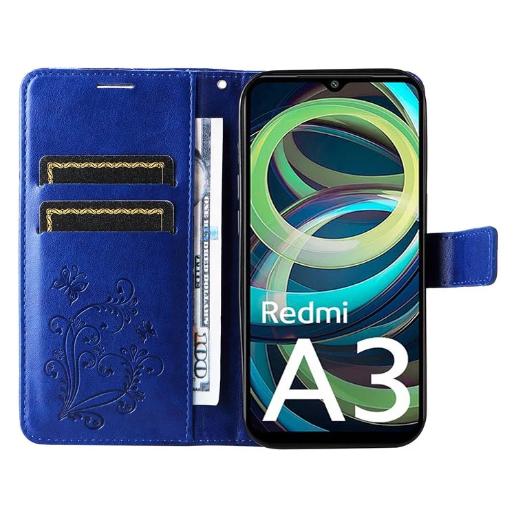 KT Imprinting Flower Series-2 For Xiaomi Redmi A3 Case Card Holder Wrist Strap Leather Phone Cover