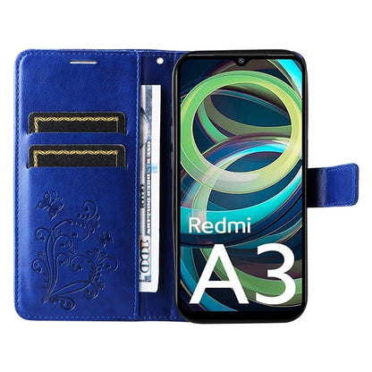 KT Imprinting Flower Series-2 For Xiaomi Redmi A3 Case Card Holder Wrist Strap Leather Phone Cover