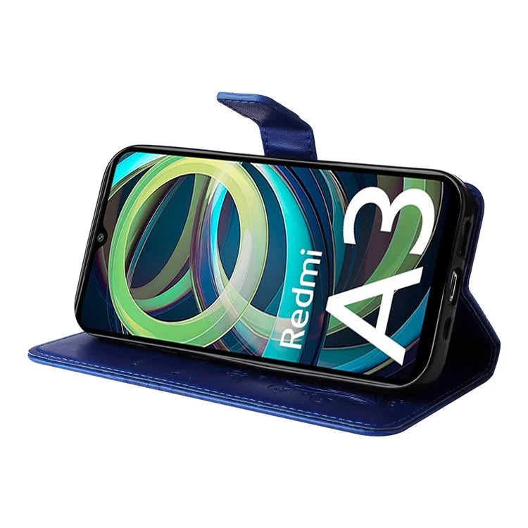 KT Imprinting Flower Series-2 For Xiaomi Redmi A3 Case Card Holder Wrist Strap Leather Phone Cover