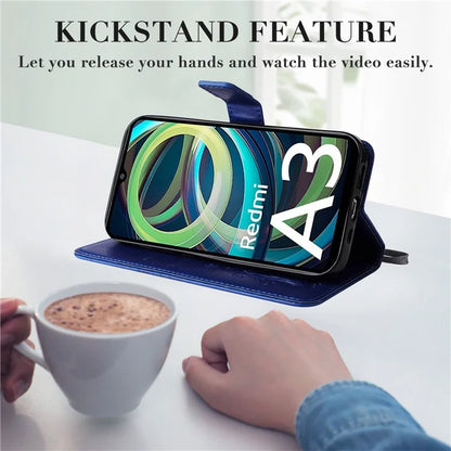 KT Imprinting Flower Series-2 For Xiaomi Redmi A3 Case Card Holder Wrist Strap Leather Phone Cover