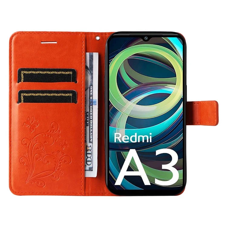 KT Imprinting Flower Series-2 For Xiaomi Redmi A3 Case Card Holder Wrist Strap Leather Phone Cover