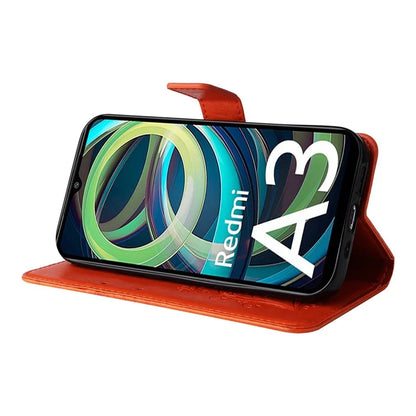KT Imprinting Flower Series-2 For Xiaomi Redmi A3 Case Card Holder Wrist Strap Leather Phone Cover