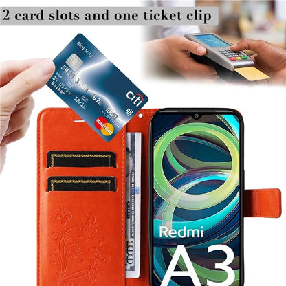 KT Imprinting Flower Series-2 For Xiaomi Redmi A3 Case Card Holder Wrist Strap Leather Phone Cover