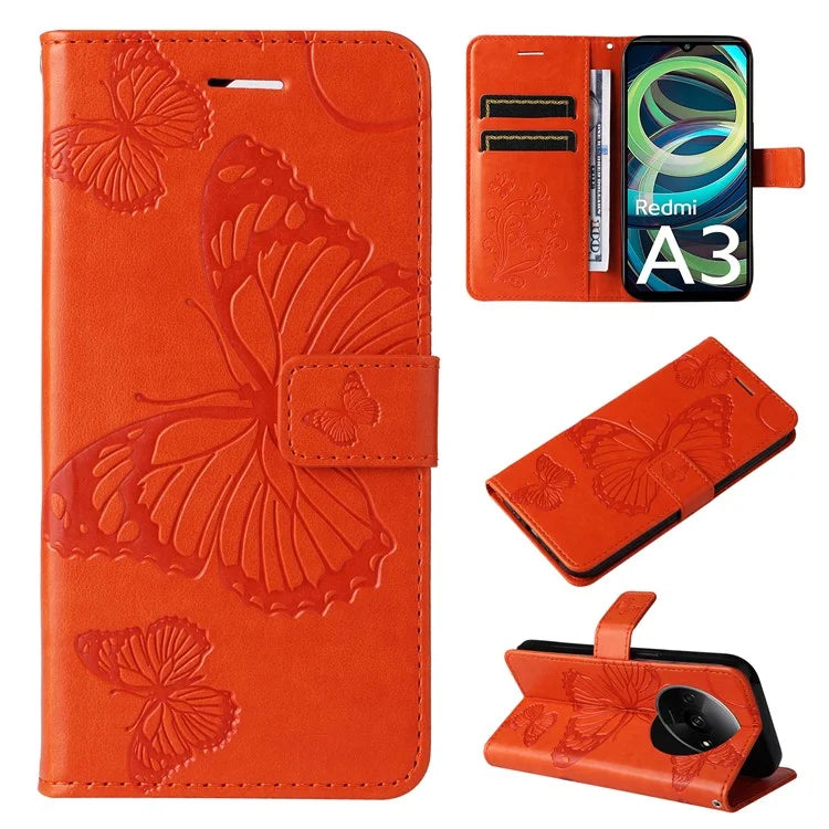 KT Imprinting Flower Series-2 For Xiaomi Redmi A3 Case Card Holder Wrist Strap Leather Phone Cover