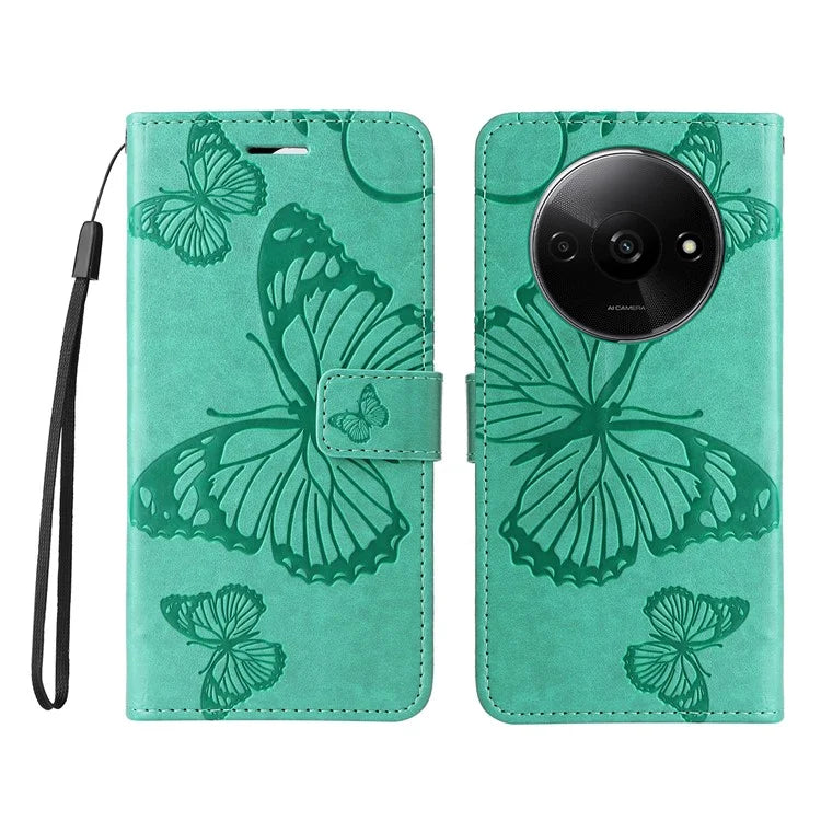 KT Imprinting Flower Series-2 For Xiaomi Redmi A3 Case Card Holder Wrist Strap Leather Phone Cover