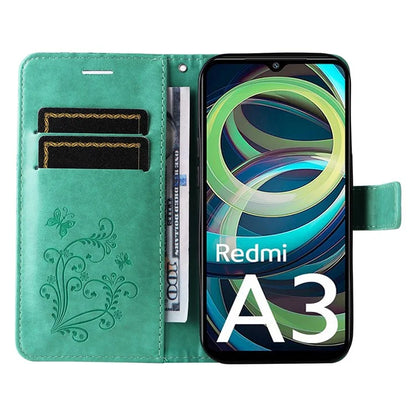 KT Imprinting Flower Series-2 For Xiaomi Redmi A3 Case Card Holder Wrist Strap Leather Phone Cover