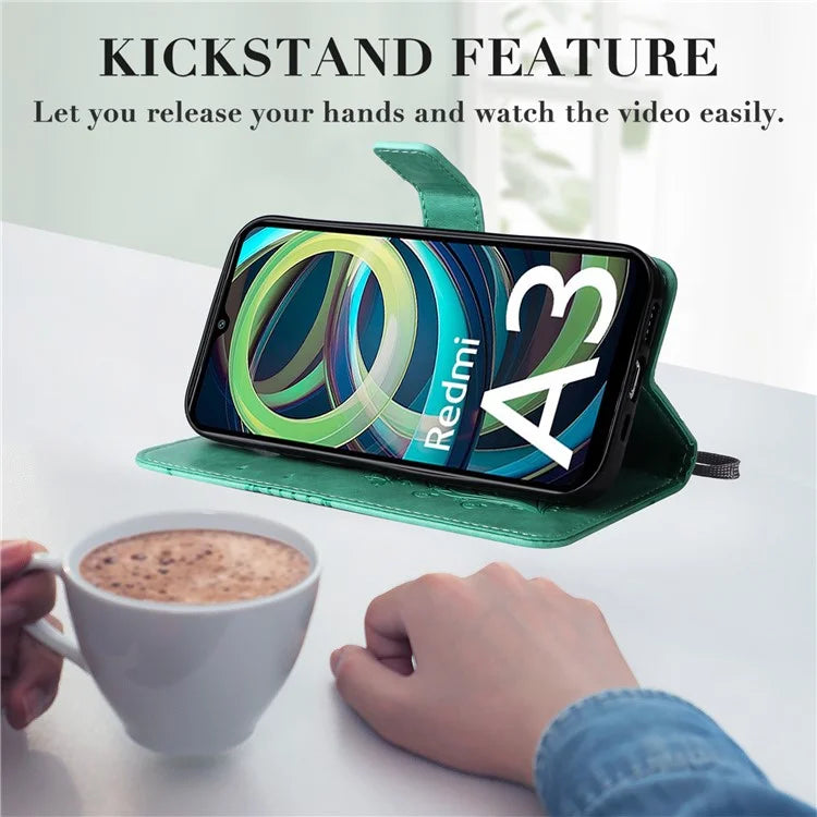 KT Imprinting Flower Series-2 For Xiaomi Redmi A3 Case Card Holder Wrist Strap Leather Phone Cover