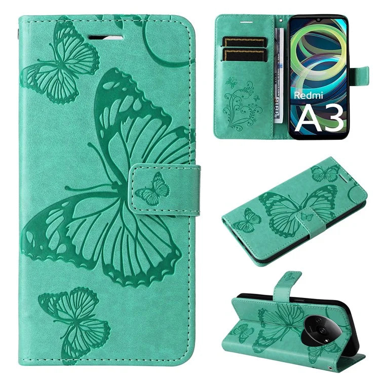 KT Imprinting Flower Series-2 For Xiaomi Redmi A3 Case Card Holder Wrist Strap Leather Phone Cover