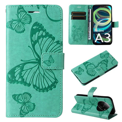 KT Imprinting Flower Series-2 For Xiaomi Redmi A3 Case Card Holder Wrist Strap Leather Phone Cover