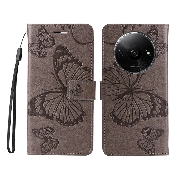 KT Imprinting Flower Series-2 For Xiaomi Redmi A3 Case Card Holder Wrist Strap Leather Phone Cover