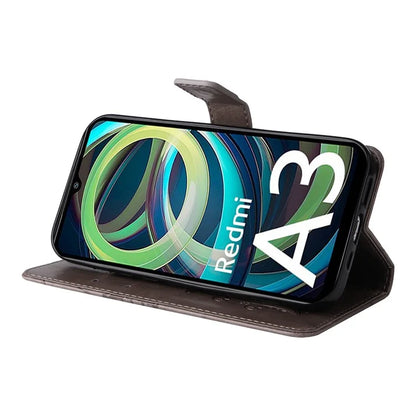 KT Imprinting Flower Series-2 For Xiaomi Redmi A3 Case Card Holder Wrist Strap Leather Phone Cover