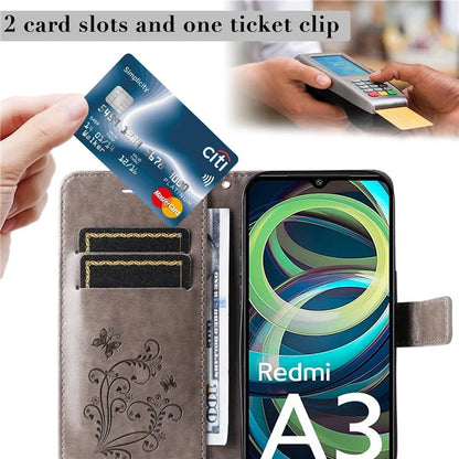 KT Imprinting Flower Series-2 For Xiaomi Redmi A3 Case Card Holder Wrist Strap Leather Phone Cover