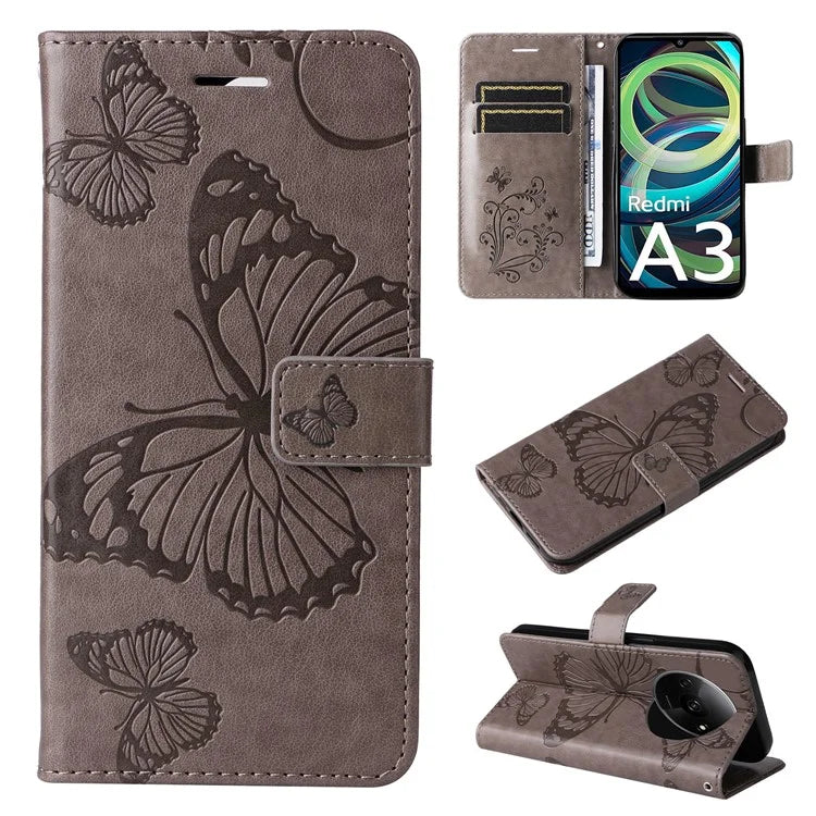 KT Imprinting Flower Series-2 For Xiaomi Redmi A3 Case Card Holder Wrist Strap Leather Phone Cover
